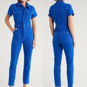 NWT GOOD AMERICAN fit for success stretch cotton twill wave Blue Jumpsuit S